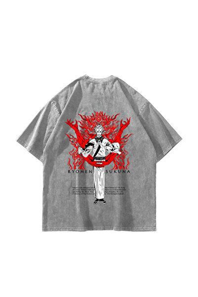 Bak Moda Ryomen Sukuna Štampano Oversize kroj Unisex periva bela majica