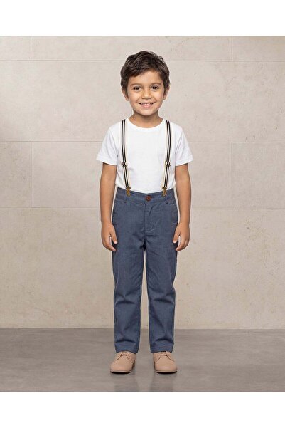 REDTAG بنطلون أولادي مخطط باللون الكحلي مع حمالات