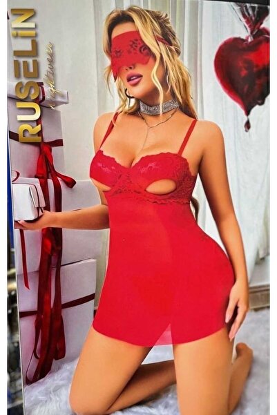 Kırmızı Maskeli Seksi Kadın Fantezi Gecelik 2180
