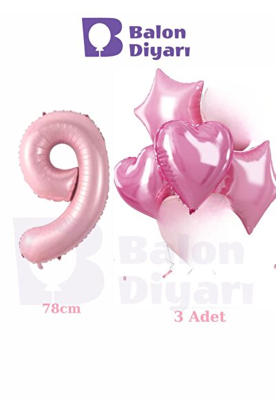 BALON DİYARI All Ages Pink Girls Special Birthday 3-Piece Heart Star Foil Bal...