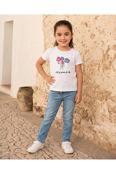 REDTAG تيشيرت قطن بأكمام قصيرة للبنات (من سنتين إلى 8 سنوات)