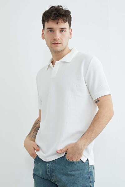 Fulla Moda Tricou tricotat cu guler polo și nervuri