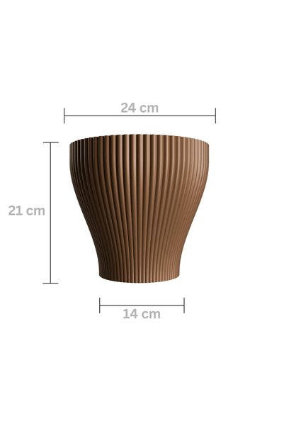 Vervo.ro pentru minți curioase Ghiveci Decorativ Cozy Waves Pentru Interior, Cu Farfurie, Lemn maro, Diametru 24 cm