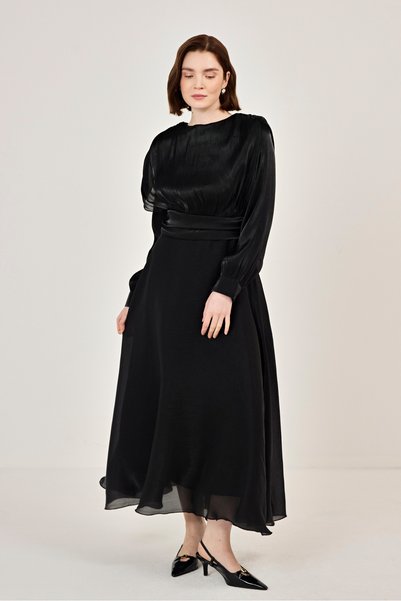 fushya design Simli Organze Şifon Elbise