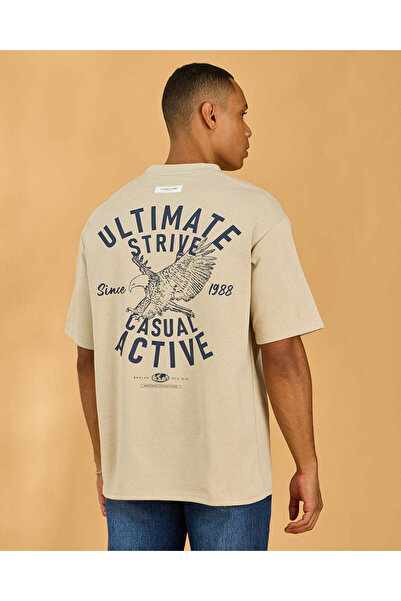 REDTAG Men Ecru Back Printed T Shirt