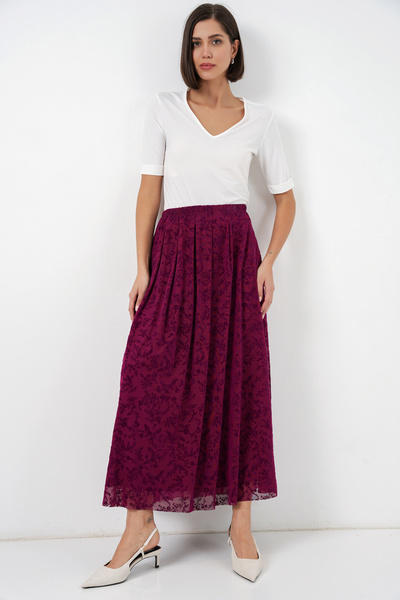 Bigdart Women's Flock Printed Lined Skirt 8069 - Plum