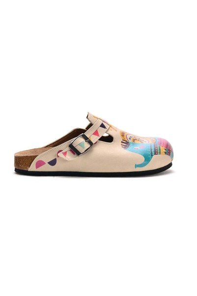 Mundos Women's Vegan Leather Beige Slipper - Bird and Elephant Model - Cal301