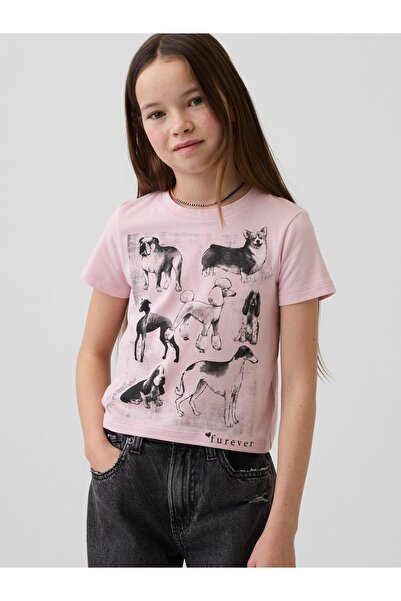 GAP Kız Çocuk Pembe Grafik Baskılı T-Shirt