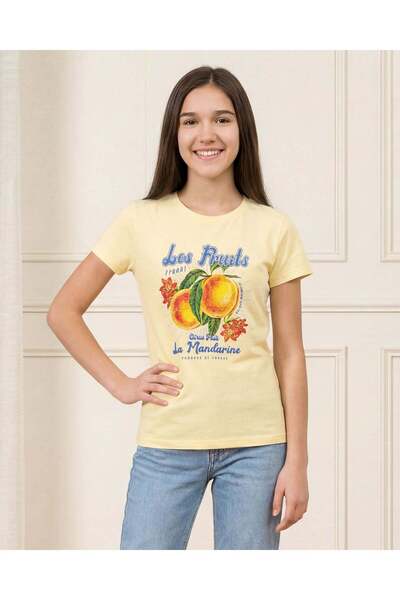 REDTAG Senior Girls Yellow Graphic Short Sleeve T Shirt