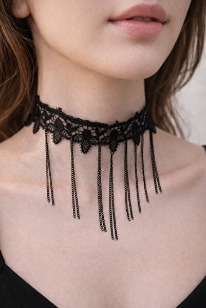 De Group Store Gotik Choker Dantel Kolye Vintage Tarzı Püskül Zincirli