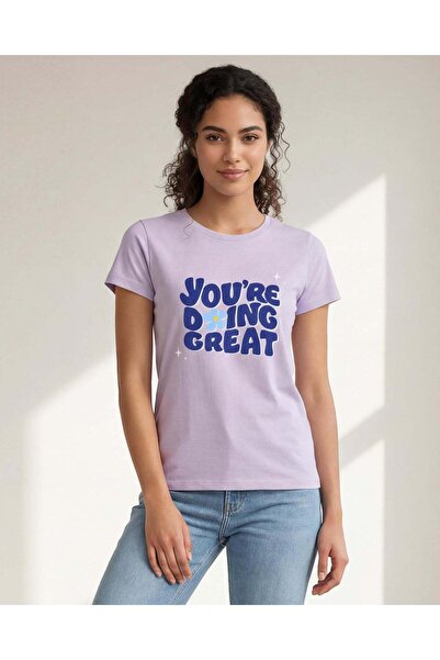 REDTAG تيشيرت نسائي مطبوع عليه اللون البنفسجي