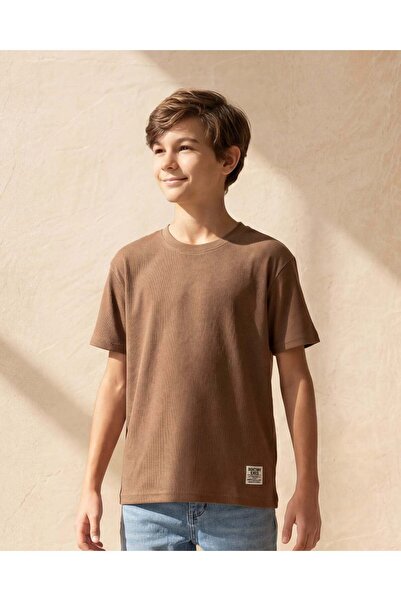 REDTAG Senior Boys Brown Textured T-Shirt