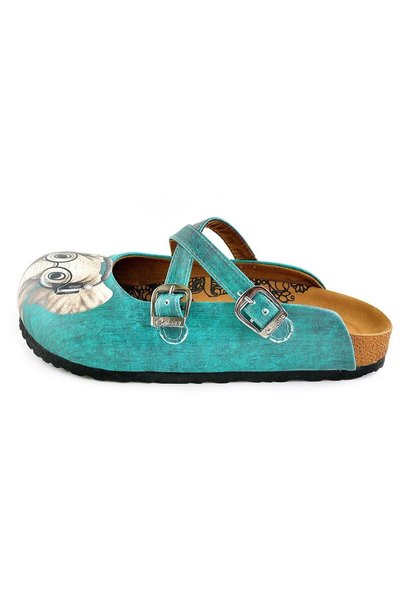 Mundos Women's Vegan Leather Turquoise Crisscross Straps Slipper - Elephant Model with Glasses - Wcal140