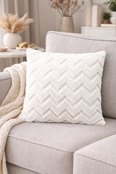 Bumedo Plush Decorative Cushion Cover 42X42 cm Nordic Zigzag B Herringbone Pa...