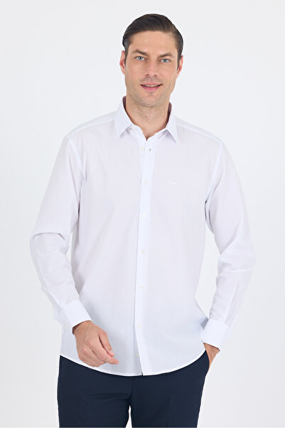 İmza White Hard Collar Long Sleeve Pocketless Comfort Fit Cotton Shirt 100425...