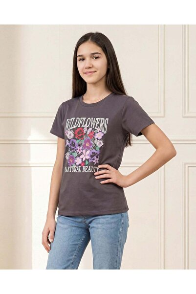 REDTAG تيشيرت قصير الأكمام برسومات فحمية اللون للبنات الكبيرات