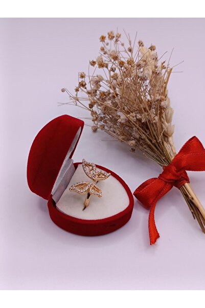 RP COMPANY خاتم ذهبي كبير على شكل فراشة من الفولاذ مع أحجار الزركون