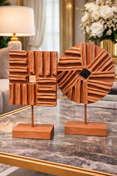 İSHTAR DEKOR Modern 2'Li Geometrik Aksesuar - Kiremit Renk - 20*40 cm - 30*46 cm