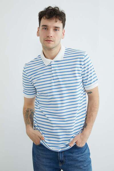 Fulla Moda Striped Polo Yaka Half-Buttoned T-Shirt
