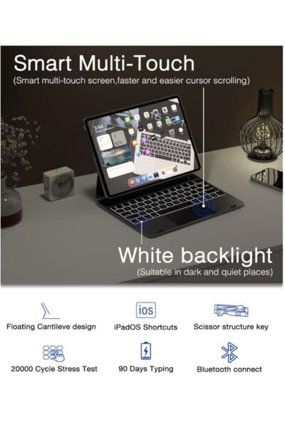 GÜMRÜK BEY حافظة لوحة مفاتيح doqo لجهاز iPad Air/Pro 11 |   محول 7 في 1، مزود بـ HDMI، وUSB-C، ولوحة تحكم، وإضاءة خلفية
