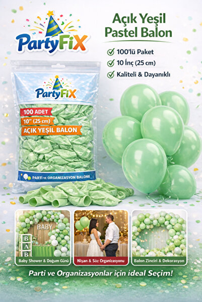 BALON DİYARI Açık Yeşil Pastel Balon 10 İnç 100’lü Paket – Baby Shower, Nişan...