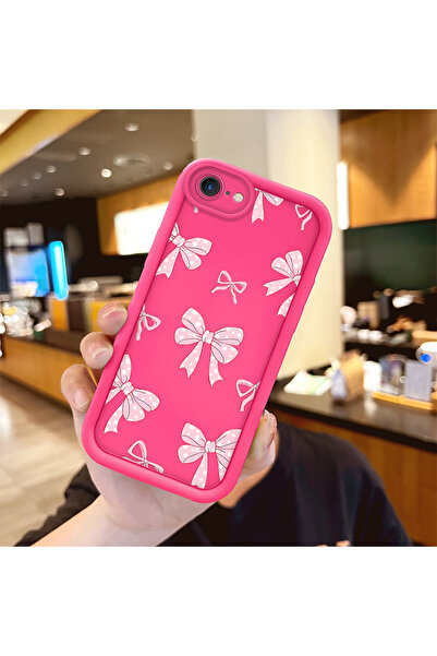 Hontinga iPhone 8 Compatible Bow Pattern Silicone Shockproof Rose Red Phone Case