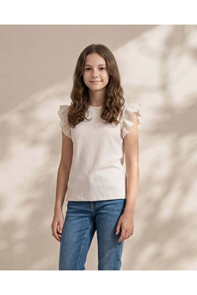 REDTAG بلوزة قماش جاكار نقشة مربعات جنهام وبيضاء للبنات الكبيرات