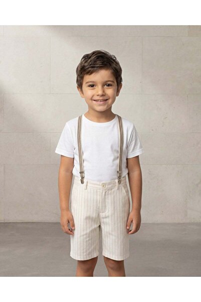 REDTAG Boys White Stripe Suspender Shorts