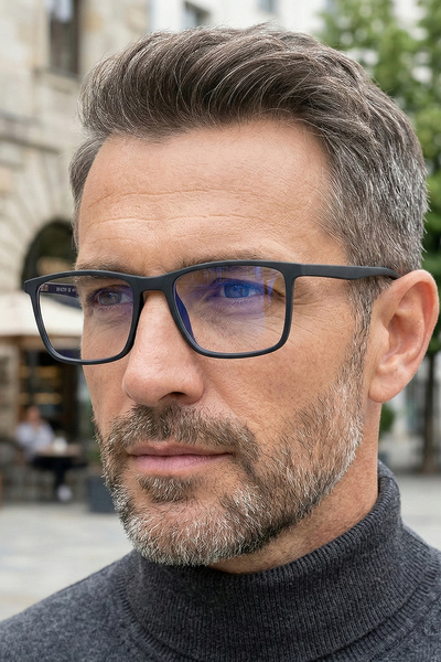 sun factory Matte Black Men's Screen Glasses with Blue Light Filter 8303 C010...