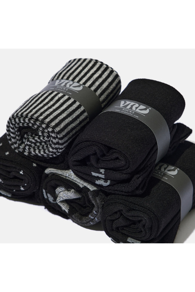 VARDAR SOCKS Dikişsiz Bambu Çorap Jakarlı Siyah Desenli Renk Erkek Çorap Kutulu 5 Çift Premium Uzun Soket Çorap