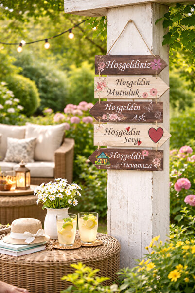 ecrella MDF Ahşap Görünümlü Hoşgeldin Yazılı Duvar & Kapı Süsü – Bahçe, Balko...