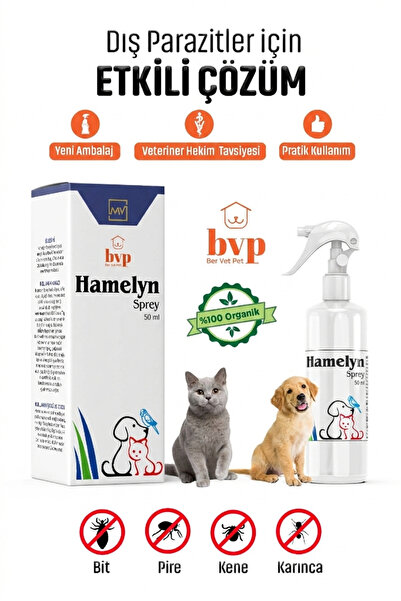 Ber vet pet Hamelyn 50 ml Kedi Köpek Kuş Tavşan Için Doğal Bit Pire Kene Ve K...