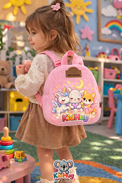 [PRINT NAME] Printed Pink Girl Handbag Kids Backpack 0+ Age-Size Adjustable