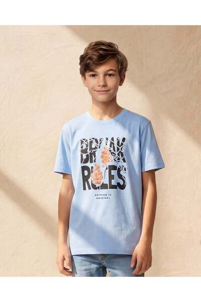 REDTAG Senior Boys Blue Printed T-Shirt