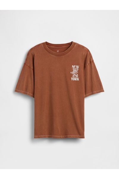GAP Erkek Çocuk Turuncu Relaxed Grafik Baskılı T-Shirt