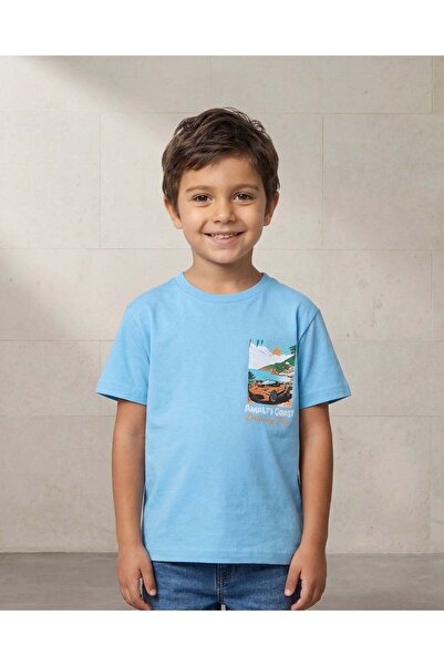 REDTAG Boys Blue Acid Wash Oversized Short Sleeve T Shirt