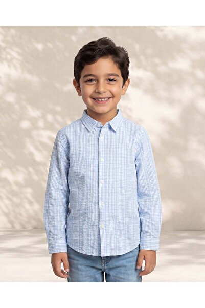 REDTAG Boys Blue Striped Long Sleeve Shirt
