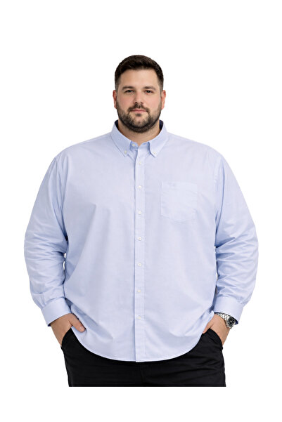 BattalModa Erkek Büyük Beden Açık Mavi Uzun Kollu Gömlek 3XL-4XL-5XL-6XL-7XL-8XL