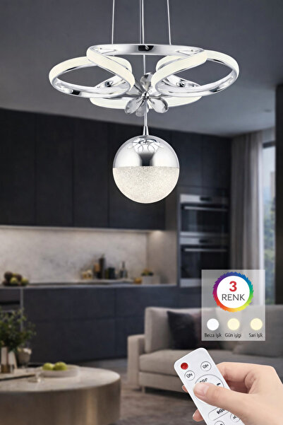 İstanbul Avize Dreon Kumandalı 3 Renk Gümüş Ledli Modern Avize