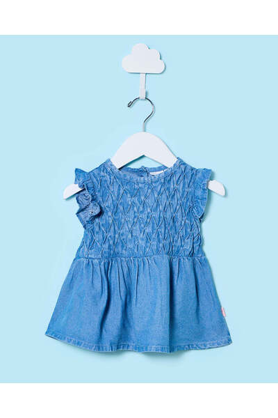 REDTAG Infant Girls Blue Midwash Lyocell Blouse