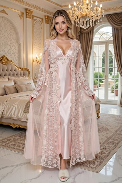 big mama Luxury Lace Piece Nightgown and Dressing Gown Set, Dowry Set, Elegan...