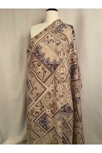 Tasarım ve Marka Kumaşlar Bej Zemin Kahve Tonlarında Etnik ve Şal Desenli Ket...