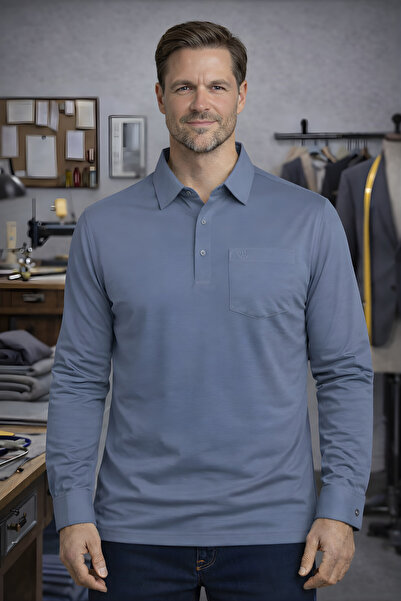 BayBayan Πουλόβερ με γιακά πουκαμίσου, μακρυμάνικο, από χτενισμένο βαμβάκι