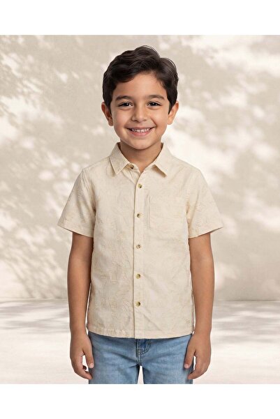 REDTAG قميص قصير الأكمام للأولاد من قماش جاكار العاجي