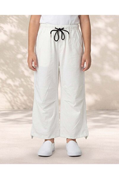 REDTAG Girls White Wide Leg Pants With Pocket