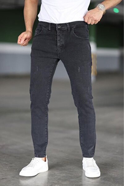 Ser Joven Men's Anthracite Laser Slim Fit Lycra Jean Trousers