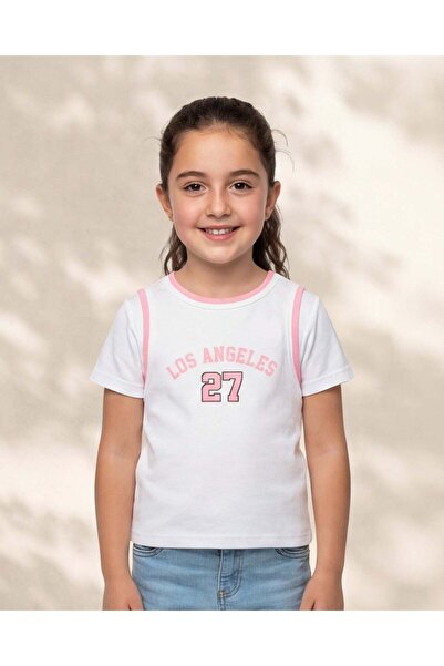 REDTAG Girls White Los Angeles Print T Shirt