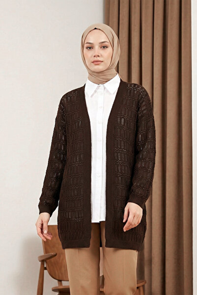 MODAQU Lace-Like Knit Cardigan - Dark Brown