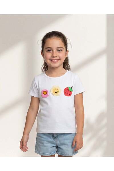 REDTAG Girls White Embellished T-Shirt