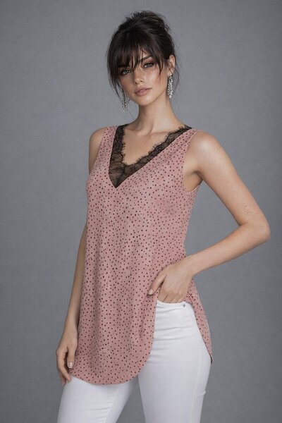 Be Best Women's Dusty Rose Lace Pack Polka Dot Pack Sleeveless Long Blouse Be382